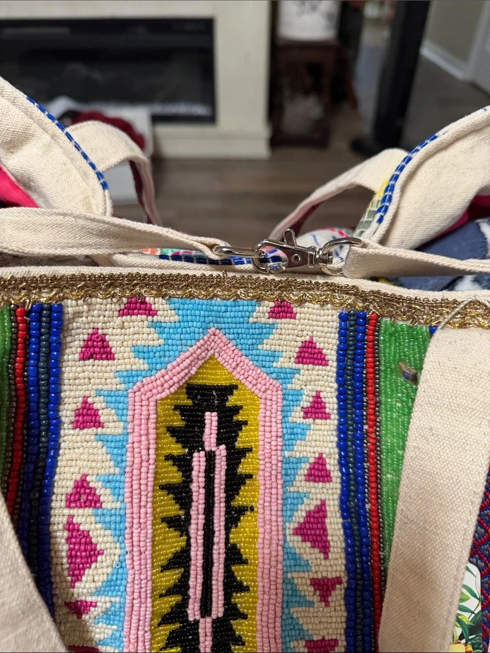 America & Beyond Beaded & Pom Pom Colorful Tote NWT